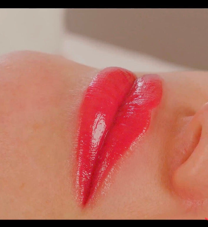 red lips after the lip blush treatment.